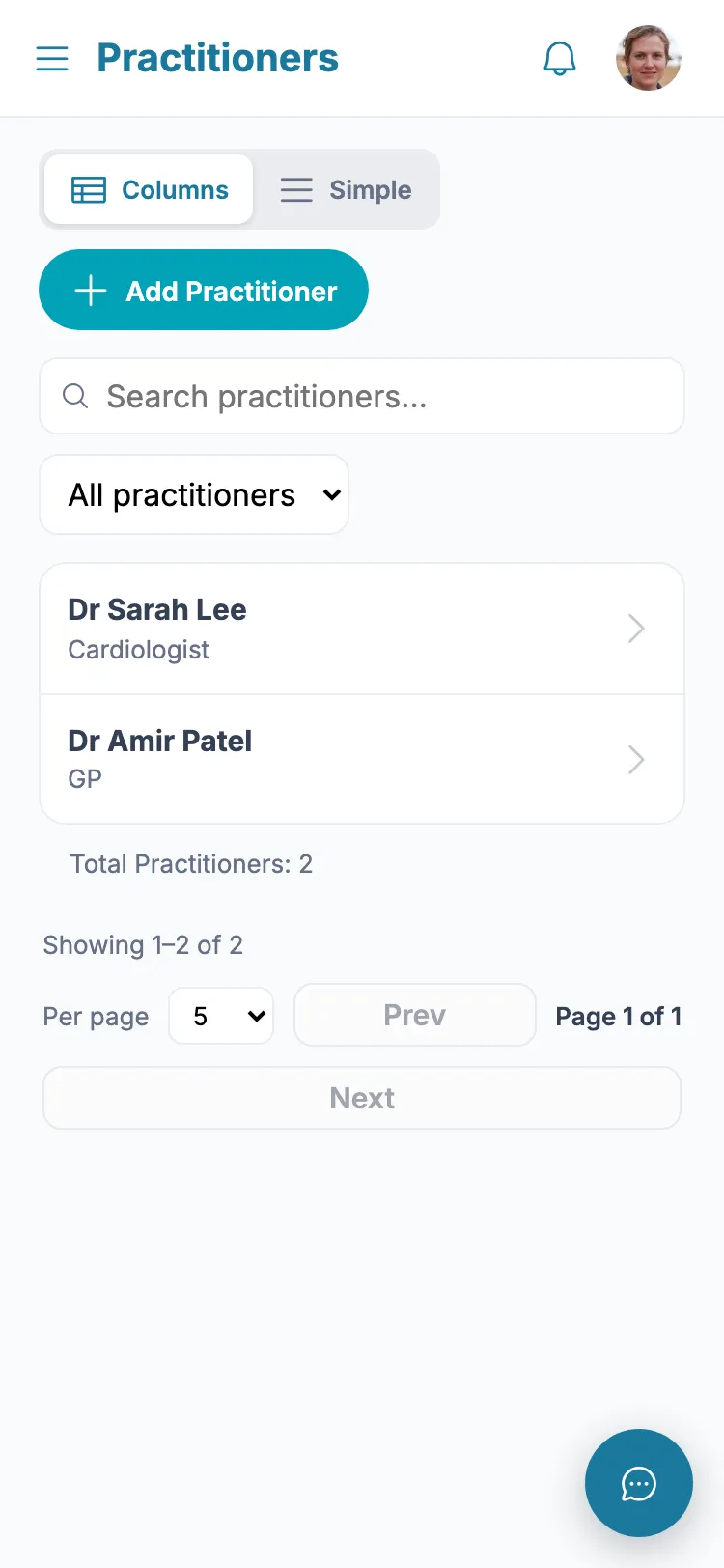 Add a practitioner screen in Family Member Care